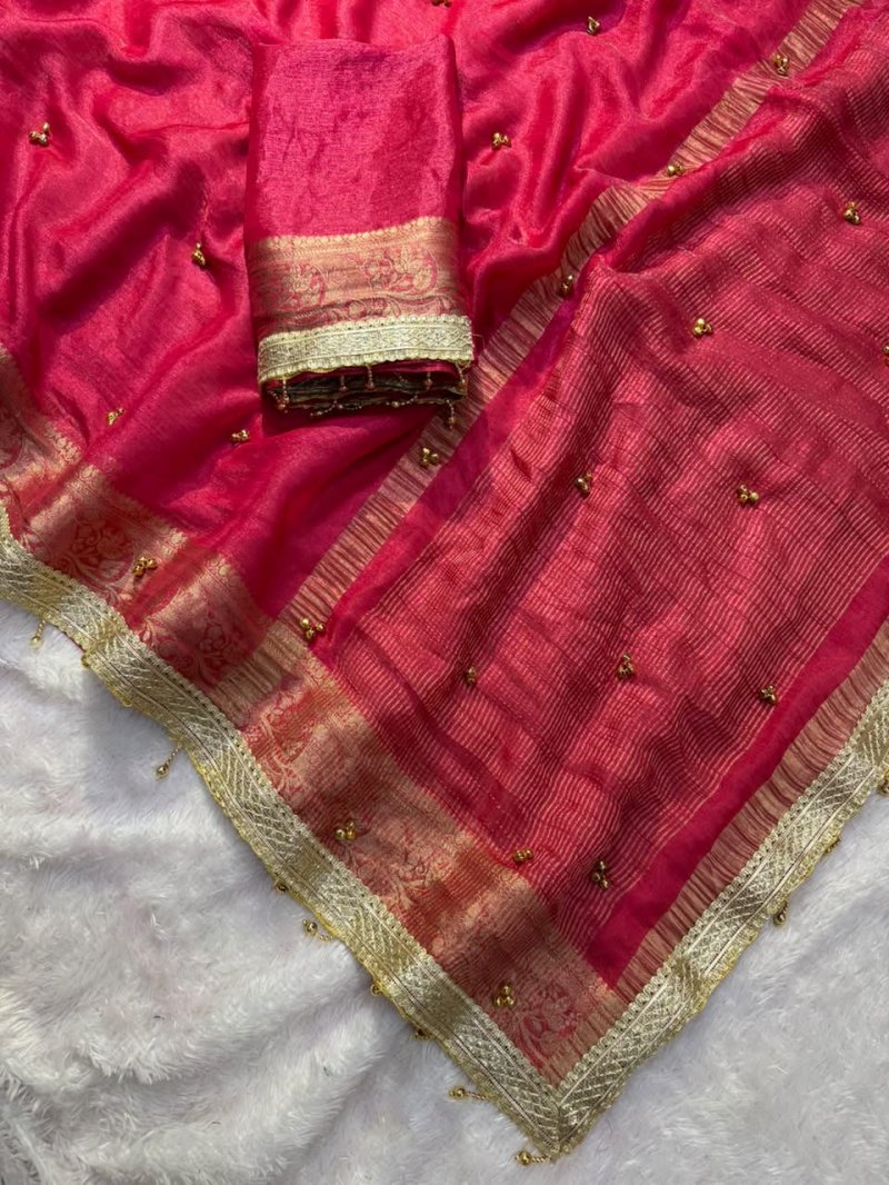 Ktd 3030 Fandy Chiffon With Ghughri Hand Work Saree